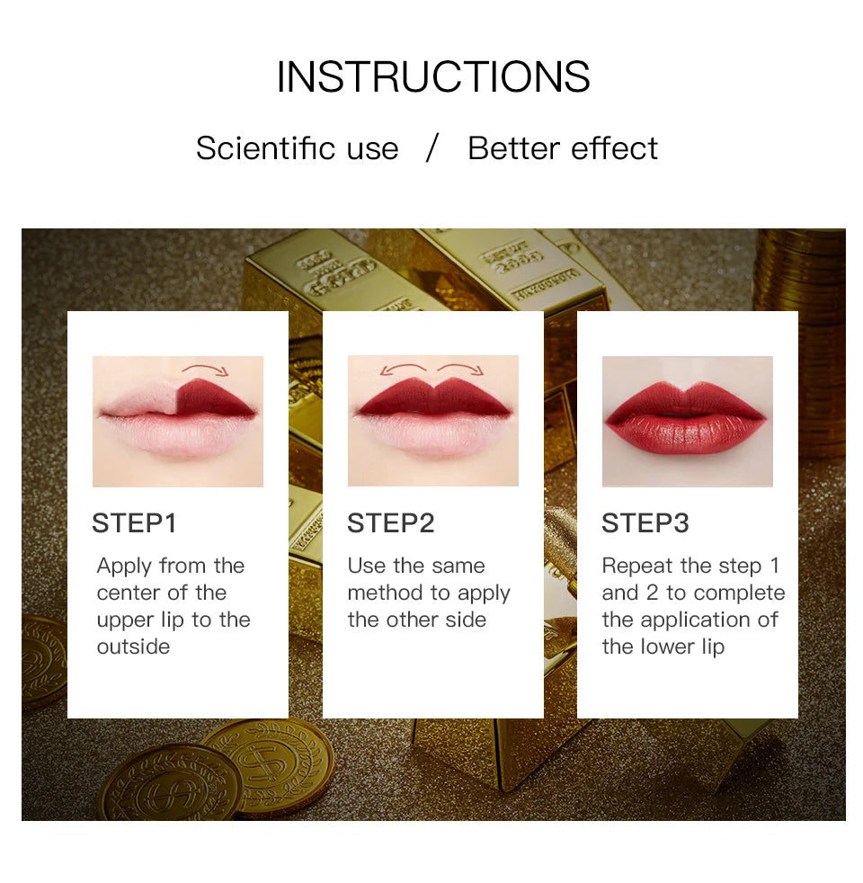 Glitter Lipstick Moisturizing Makeup Velvet Matte Gold Lipstick Waterproof Lipstains Sexy Shiny Red Cosmetics Pigment Nude Rouge