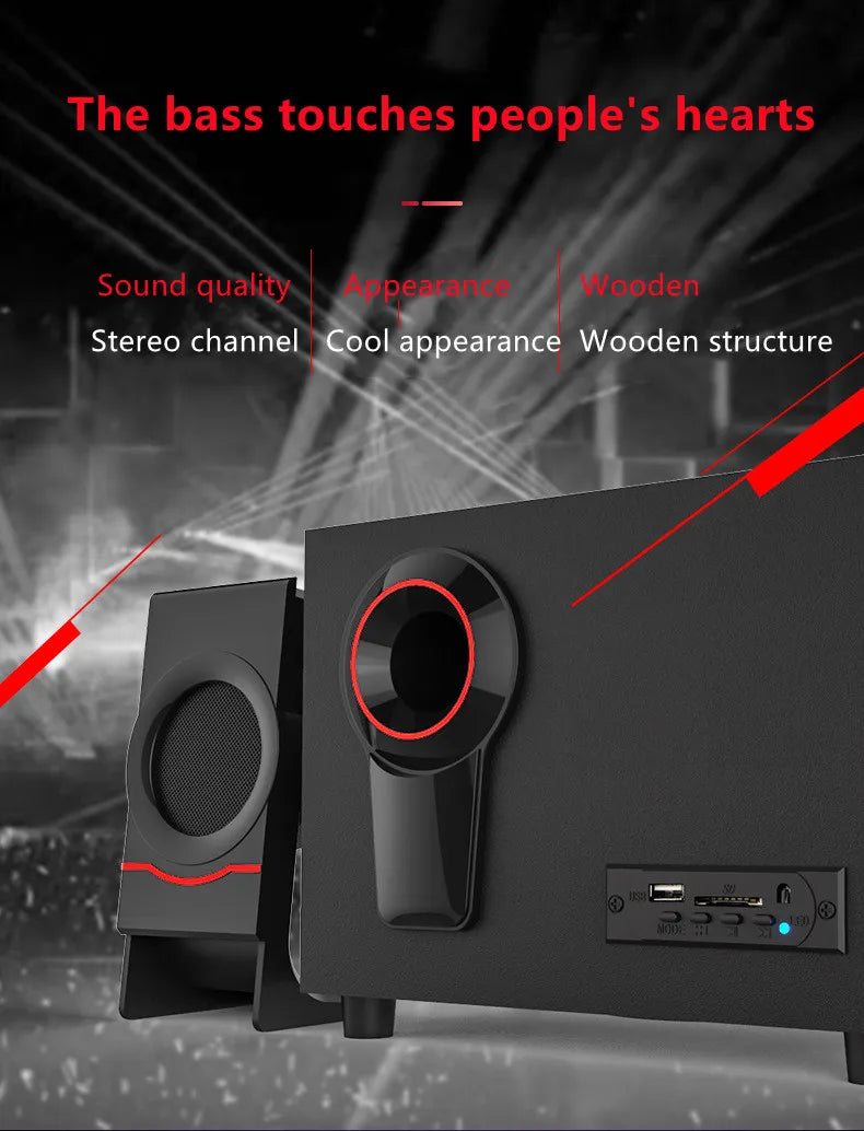 Sistema de audio multimedia Bluetooth 2.1 Cine en casa Sonido envolvente Combinación activa Altavoces de madera Cable auxiliar USB Poste TV PC