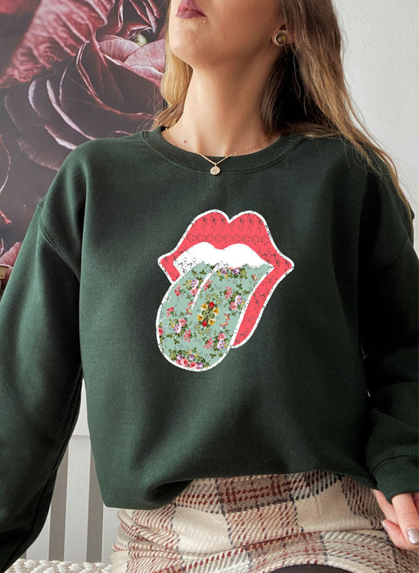 Sudadera hippie con estampado floral y lengüeta
