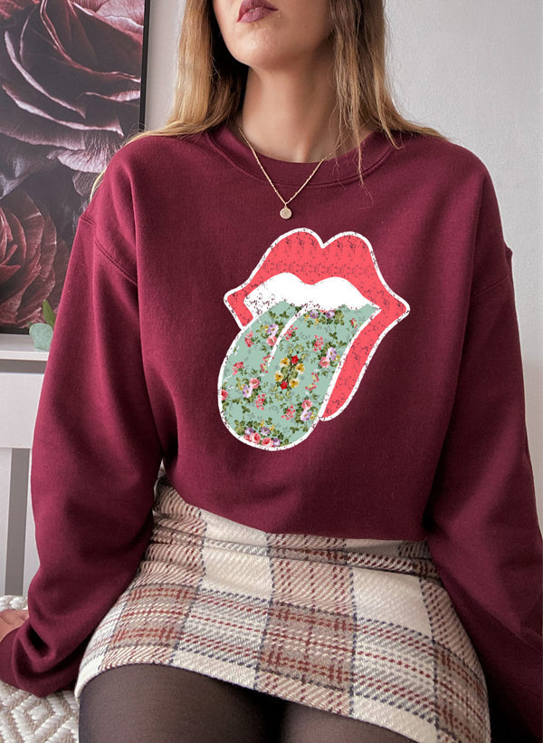Sudadera hippie con estampado floral y lengüeta