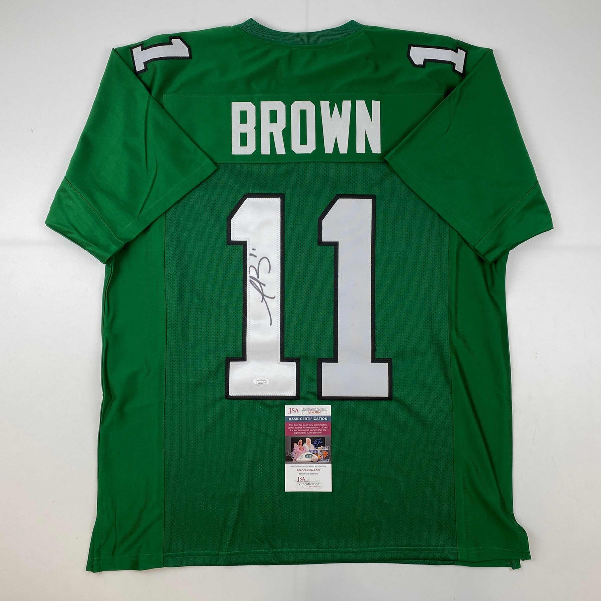 Autographed/Signed AJ A.J. Brown Philadelphia Kelly Green Football Jersey JSA COA