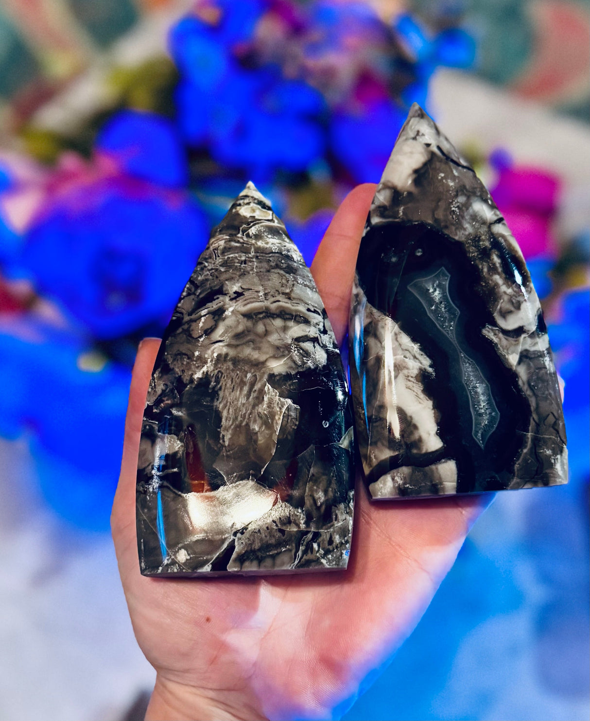 Volcano Agate Teardrop Freeform, UV Fluorescent Green Crystals