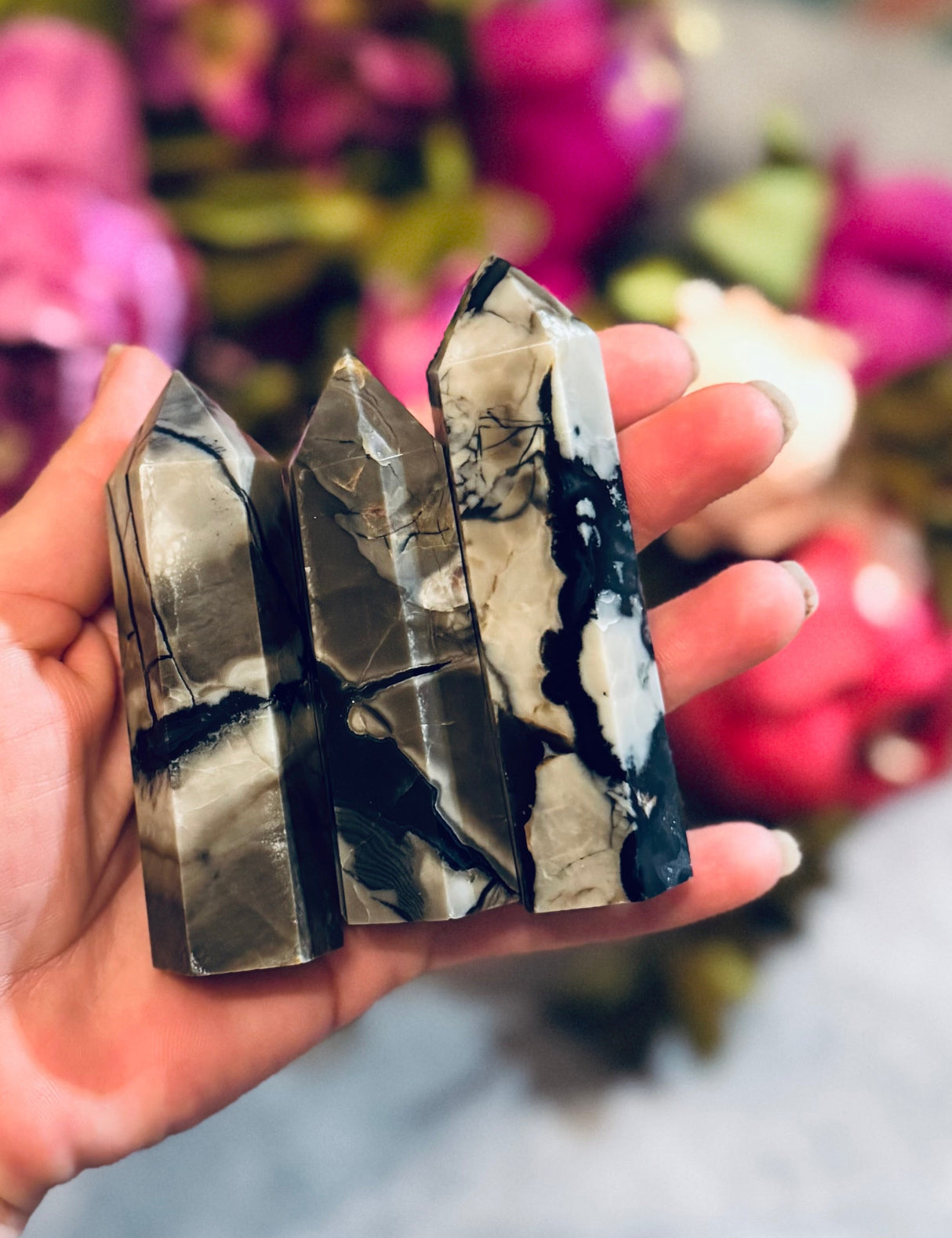 Volcano Agate Towers, UV Fluorescent Green Crystals