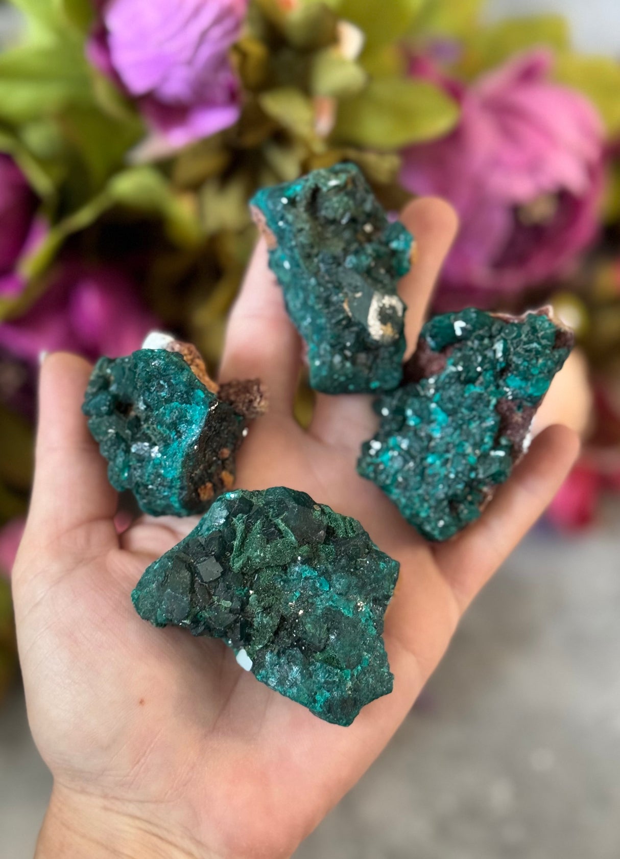 Raw Dioptase Crystal Specimens, Green Dioptase Mineral