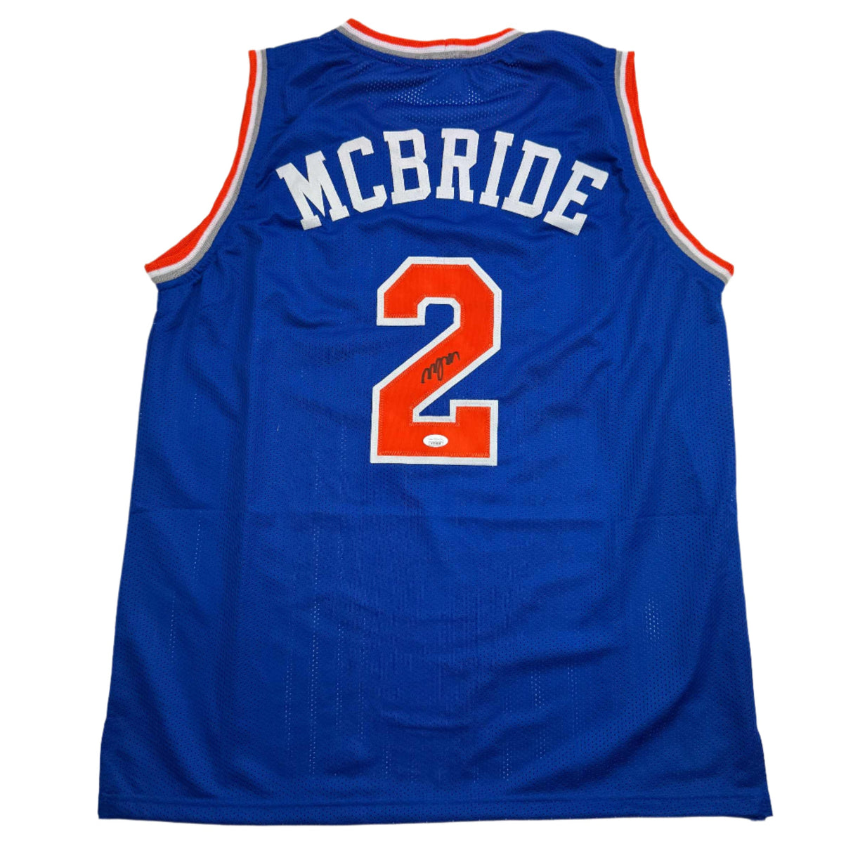 Camiseta de baloncesto azul de Nueva York autografiada/firmada por Miles Deuce McBride (JSA COA)