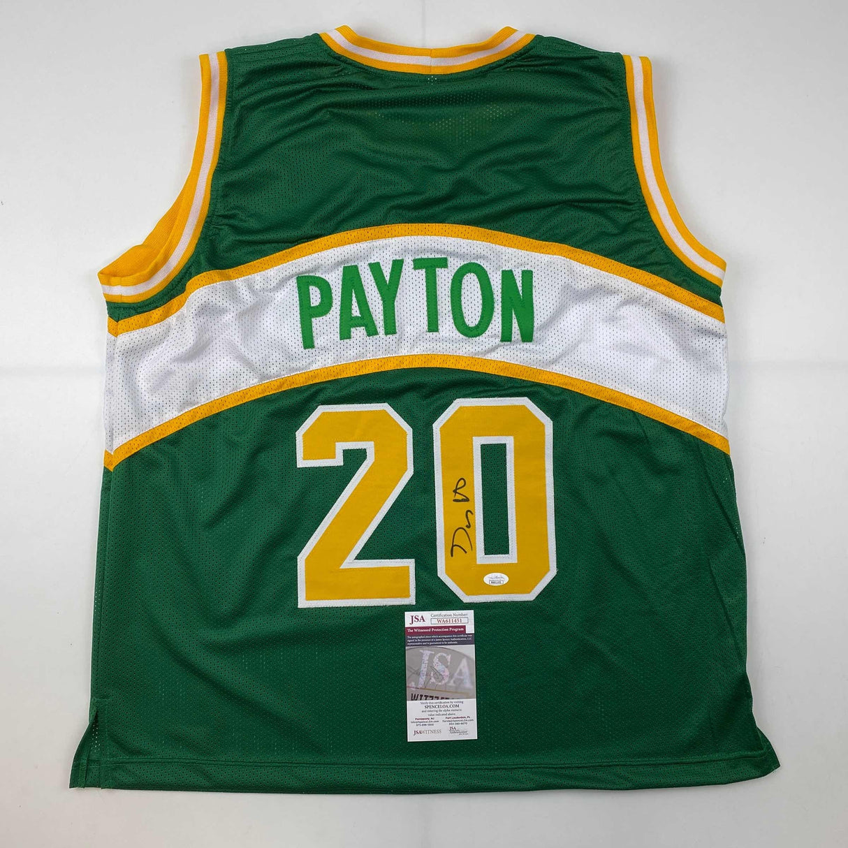 Camiseta de baloncesto verde de Seattle autografiada/firmada de Gary Payton JSA COA