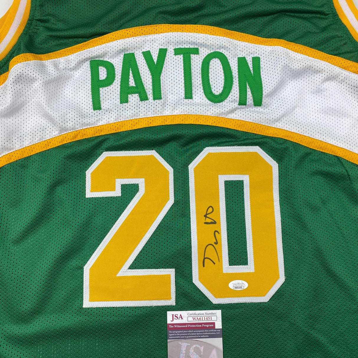 Camiseta de baloncesto verde de Seattle autografiada/firmada de Gary Payton JSA COA