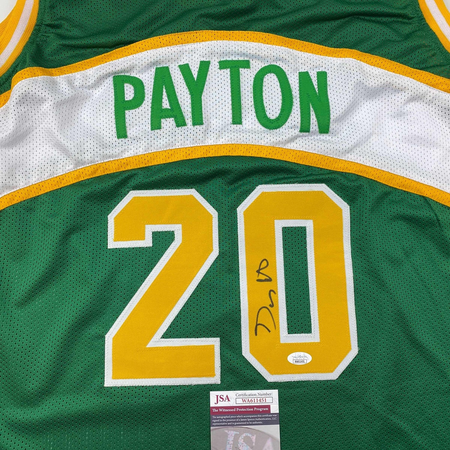 Camiseta de baloncesto verde de Seattle autografiada/firmada de Gary Payton JSA COA