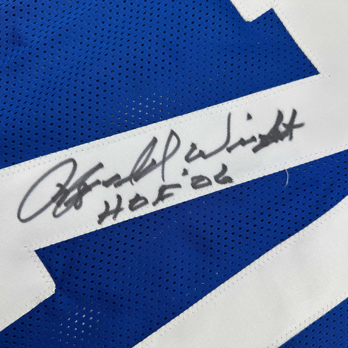 Autographed/Signed Rayfield Wright HOF 06 Dallas Blue Football Jersey JSA COA