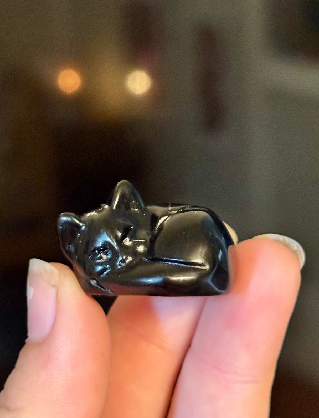 3 cm Sleepy Black Obsidian Cat Sculpture, Mini Black Cat, Black Crystal Cat, Cat Lover Gift