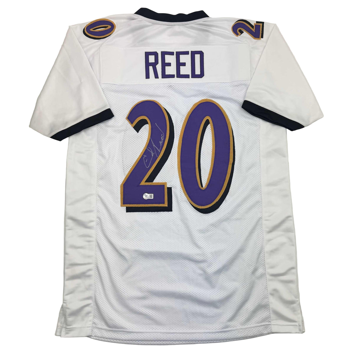 Autographed/Signed Ed Reed Baltimore White Football Jersey Beckett BAS COA