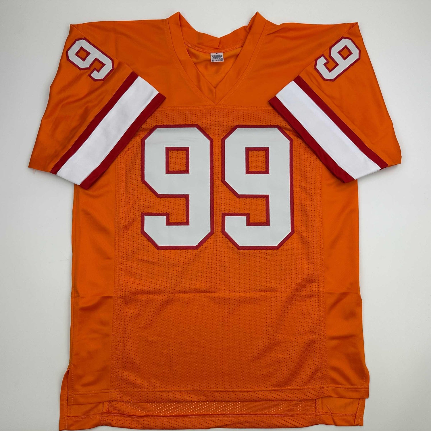 Camiseta de fútbol retro naranja autografiada/firmada por Warren Sapp HOF 13 Tampa Bay Beckett BAS COA