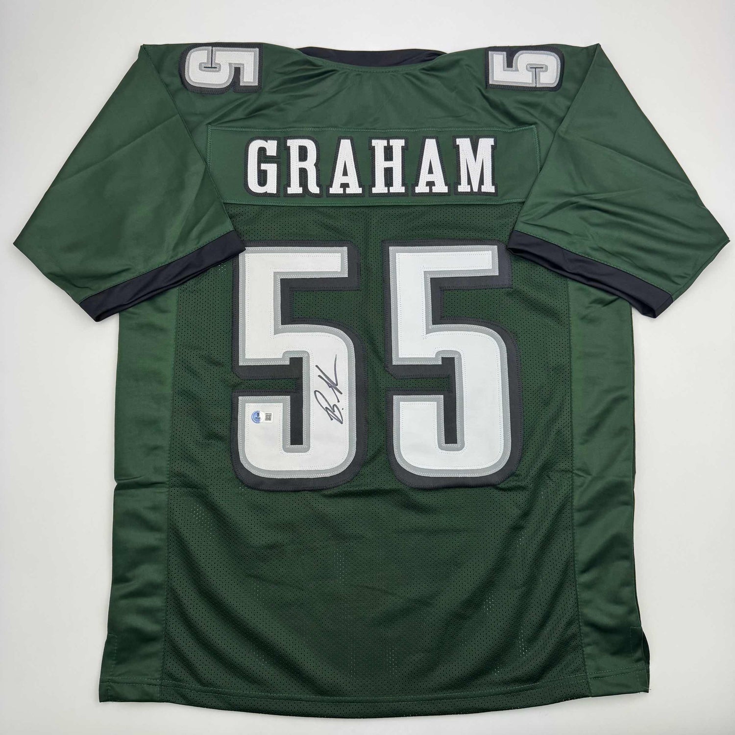 Camiseta de fútbol verde de Filadelfia autografiada/firmada por Brandon Graham Beckett BAS COA