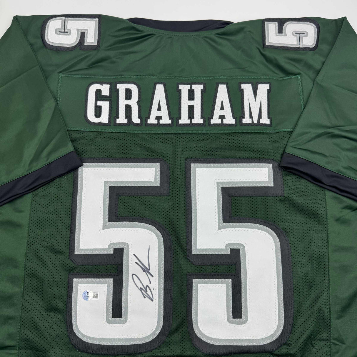 Camiseta de fútbol verde de Filadelfia autografiada/firmada por Brandon Graham Beckett BAS COA