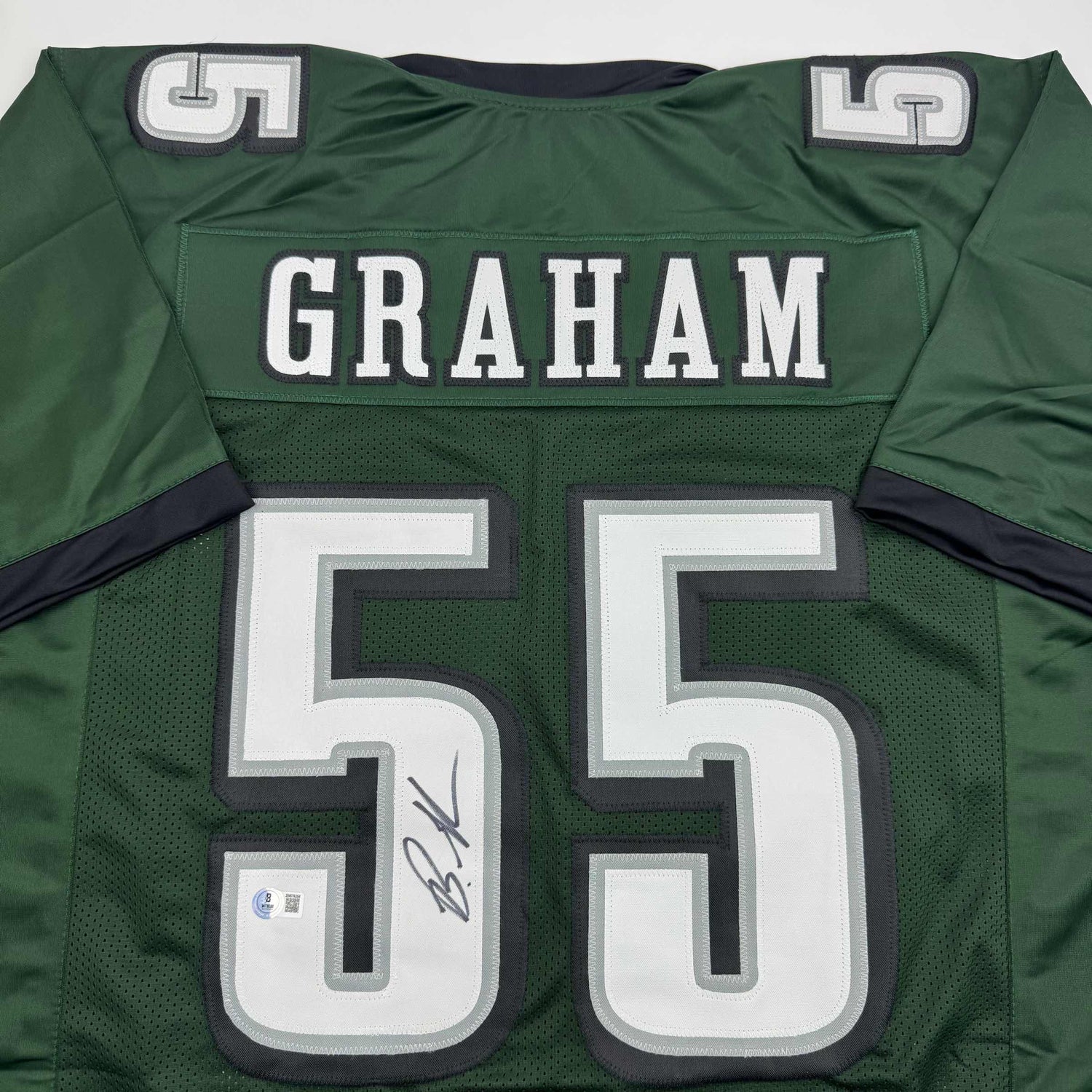 Camiseta de fútbol verde de Filadelfia autografiada/firmada por Brandon Graham Beckett BAS COA