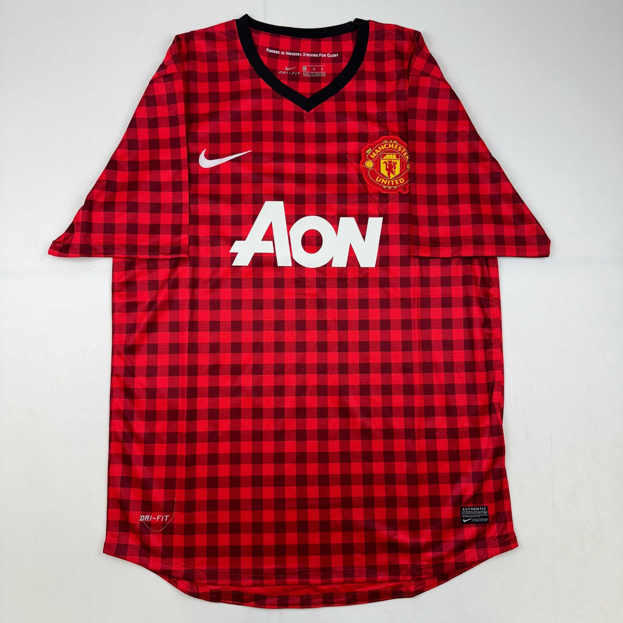 Autographed/Signed Wayne Rooney Manchester United Red Checkered Soccer Jersey Beckett BAS COA