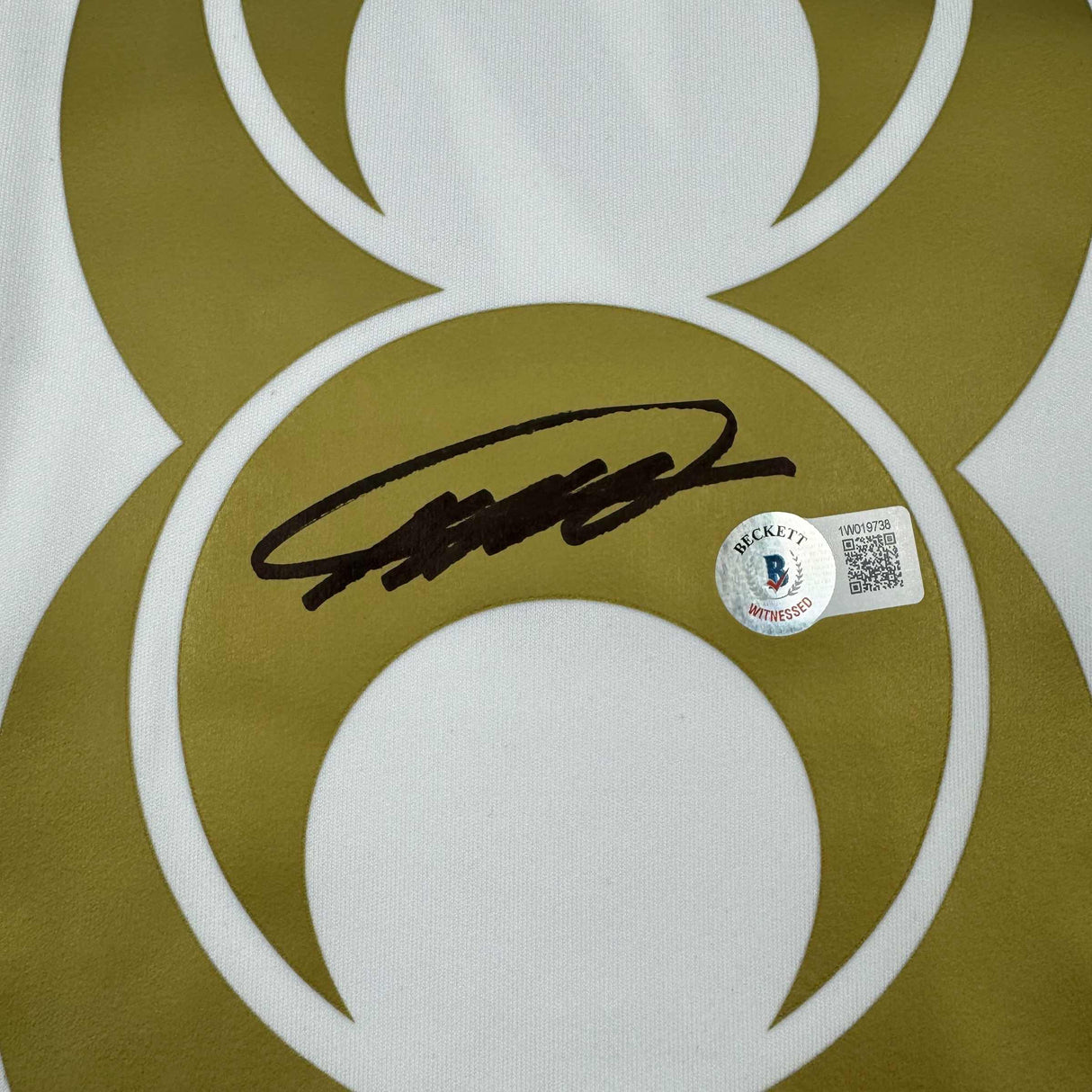 Framed Autographed/Signed Ricardo Kaka 35x39 Real Madrid White/Gold Retro Soccer Futbol Jersey Beckett BAS COA