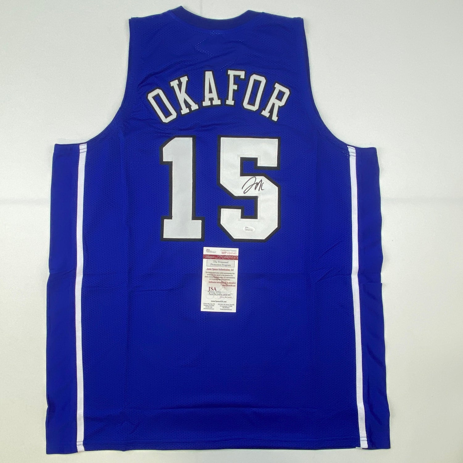 Camiseta de baloncesto universitaria azul Duke autografiada/firmada por Jahlil Okafor (JSA COA)