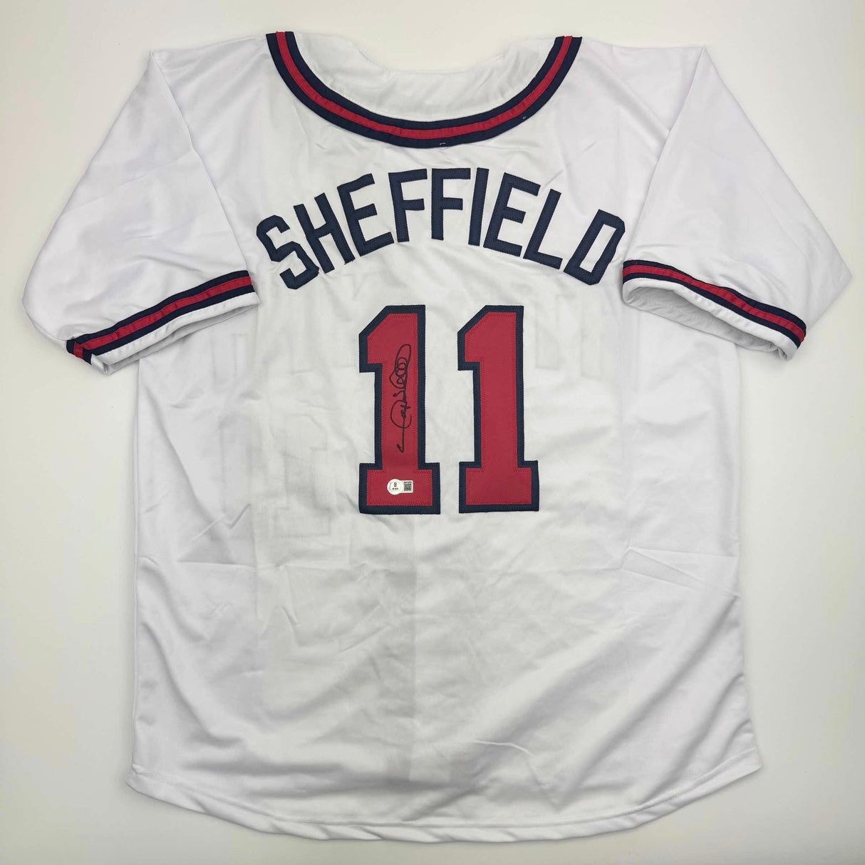 Autographed/Signed Gary Sheffield Atlanta White Baseball Jersey Beckett BAS COA