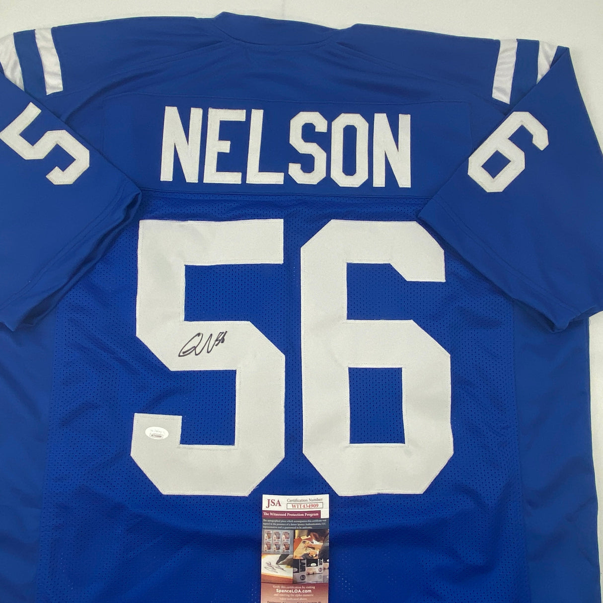 Camiseta de fútbol azul de Indianápolis autografiada/firmada por Quenton Nelson (JSA COA)