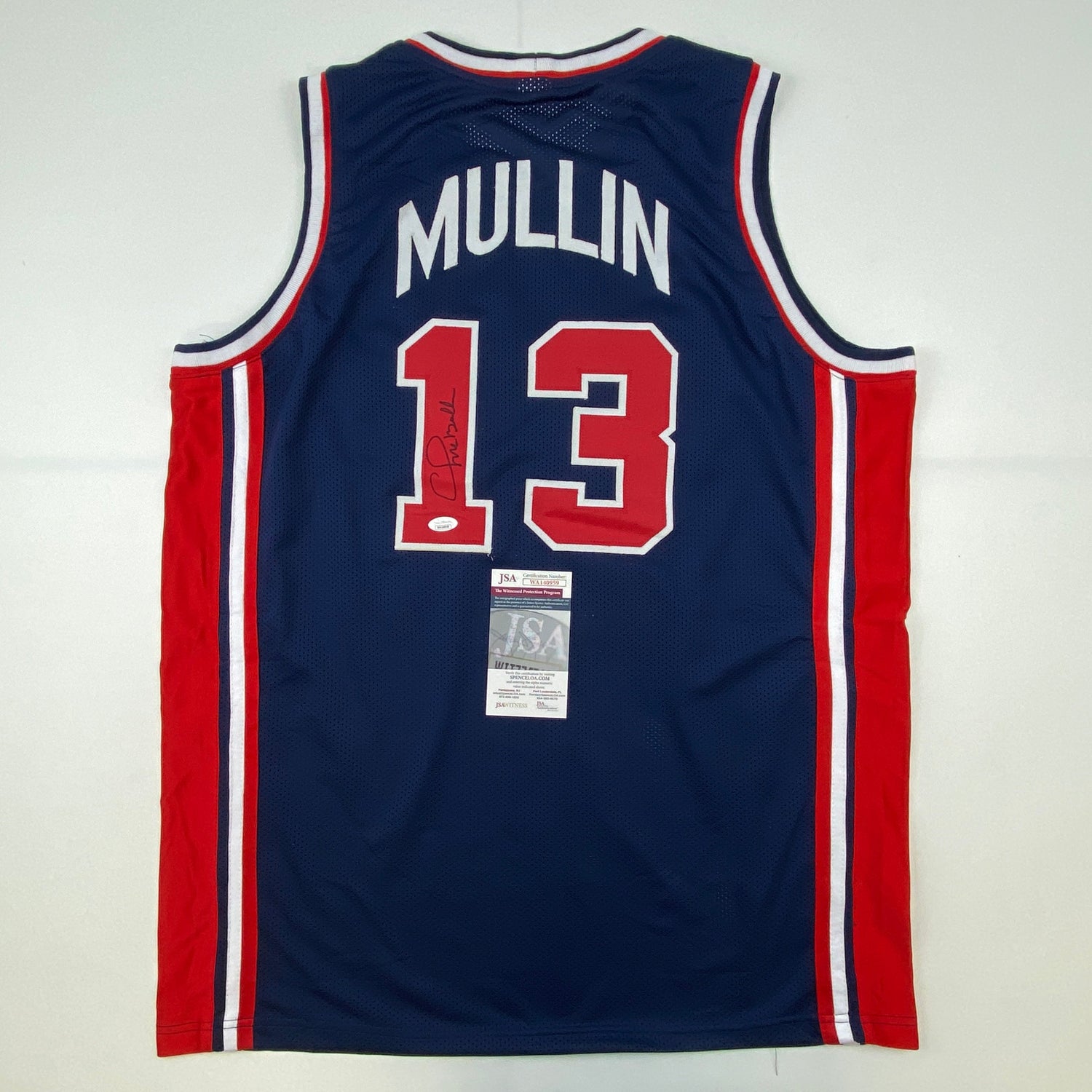 Camiseta de baloncesto azul autografiada/firmada de Chris Mullin, Dream Team USA Olympics 1992, JSA COA