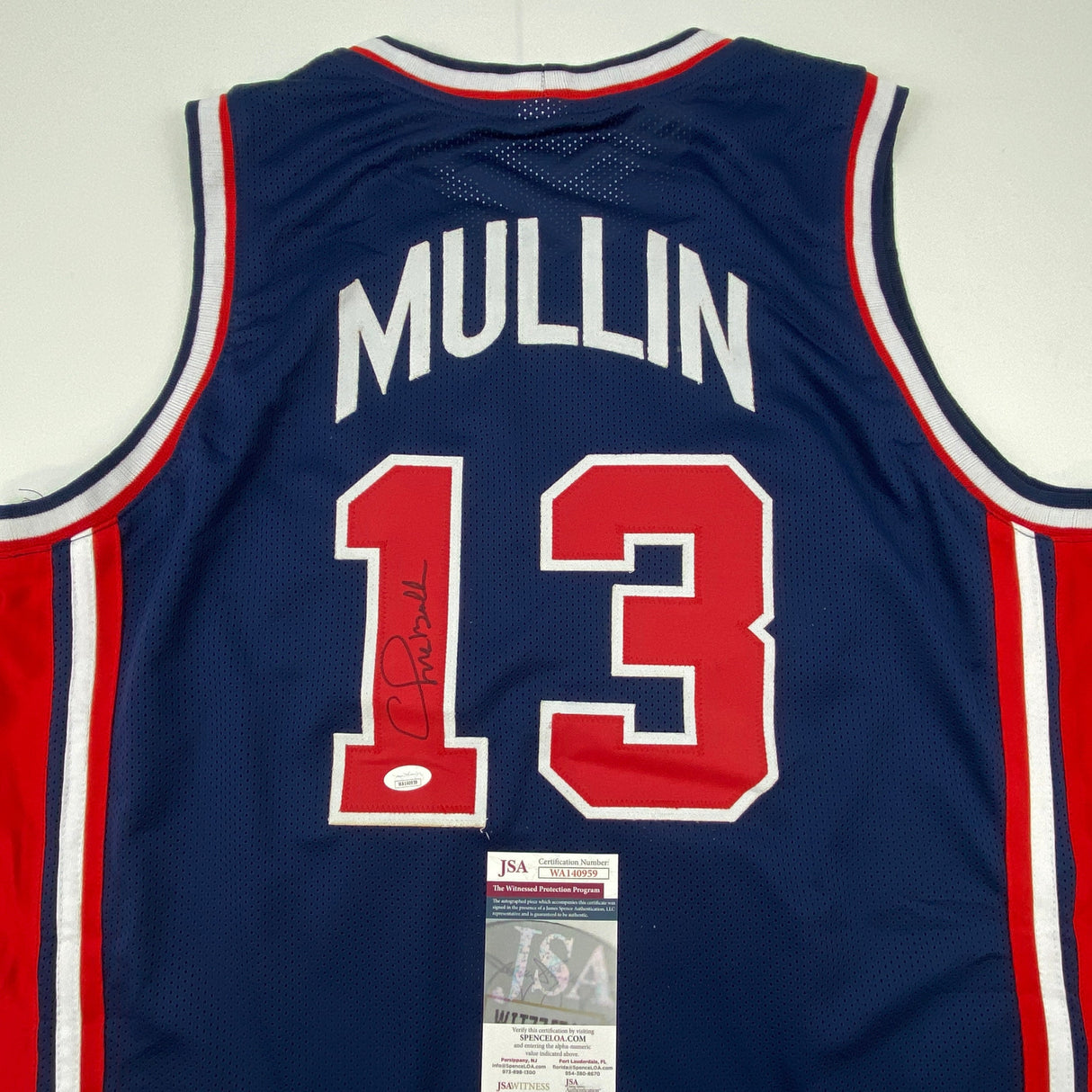 Camiseta de baloncesto azul autografiada/firmada de Chris Mullin, Dream Team USA Olympics 1992, JSA COA
