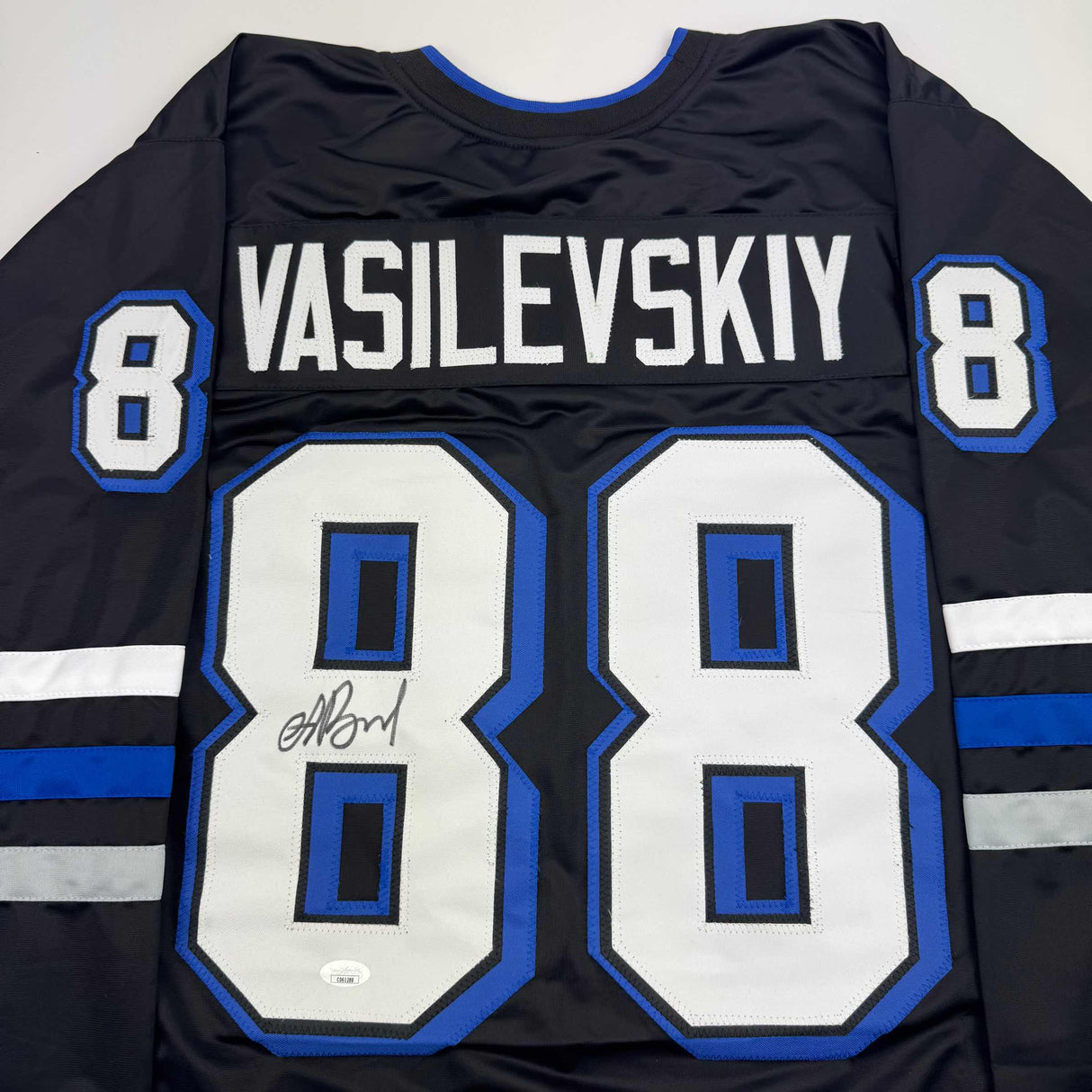 Autographed/Signed Andrei Vasilevskiy Tampa Bay Black Hockey Jersey JSA COA