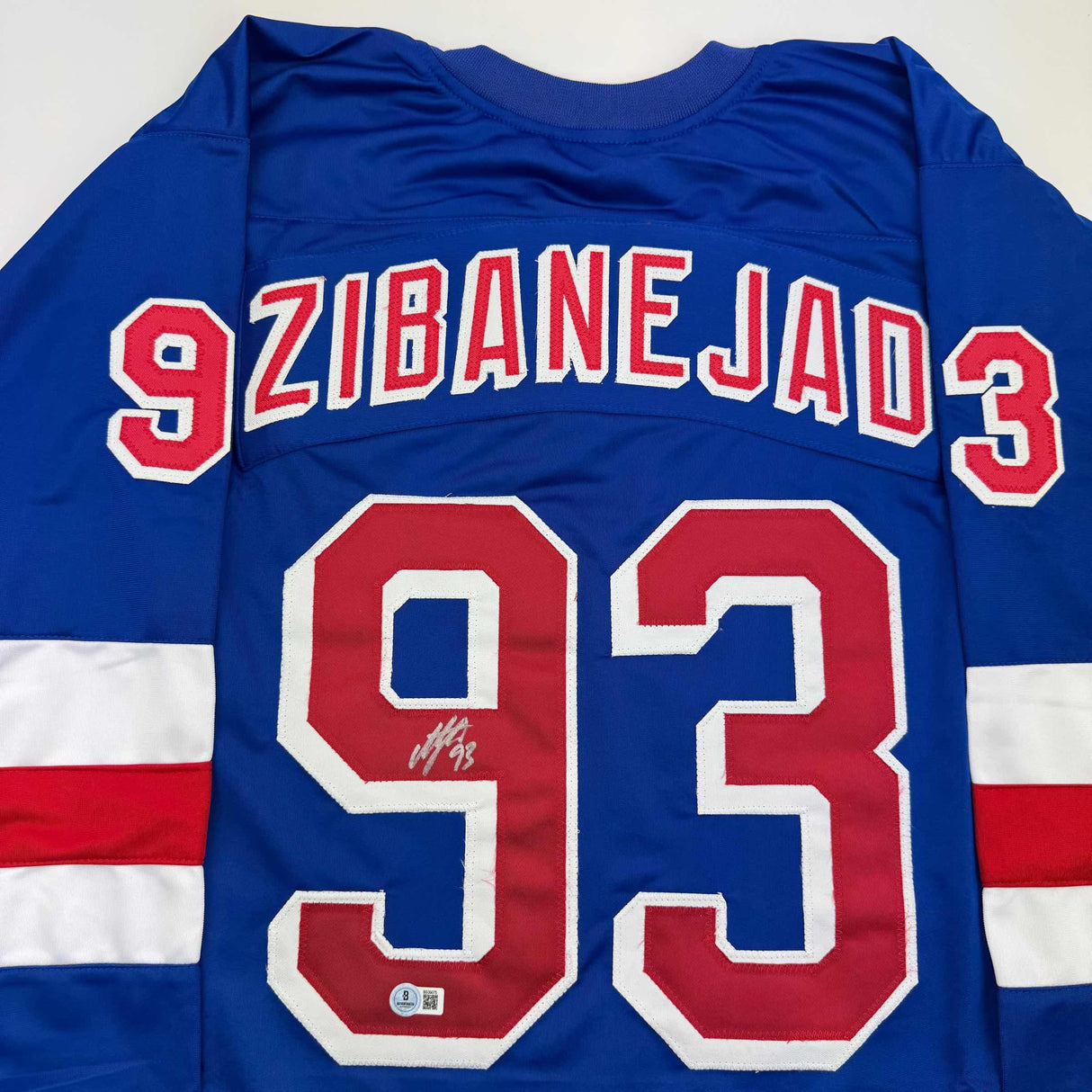 Autographed/Signed Mika Zibanejad New York Blue Hockey Jersey Beckett BAS COA