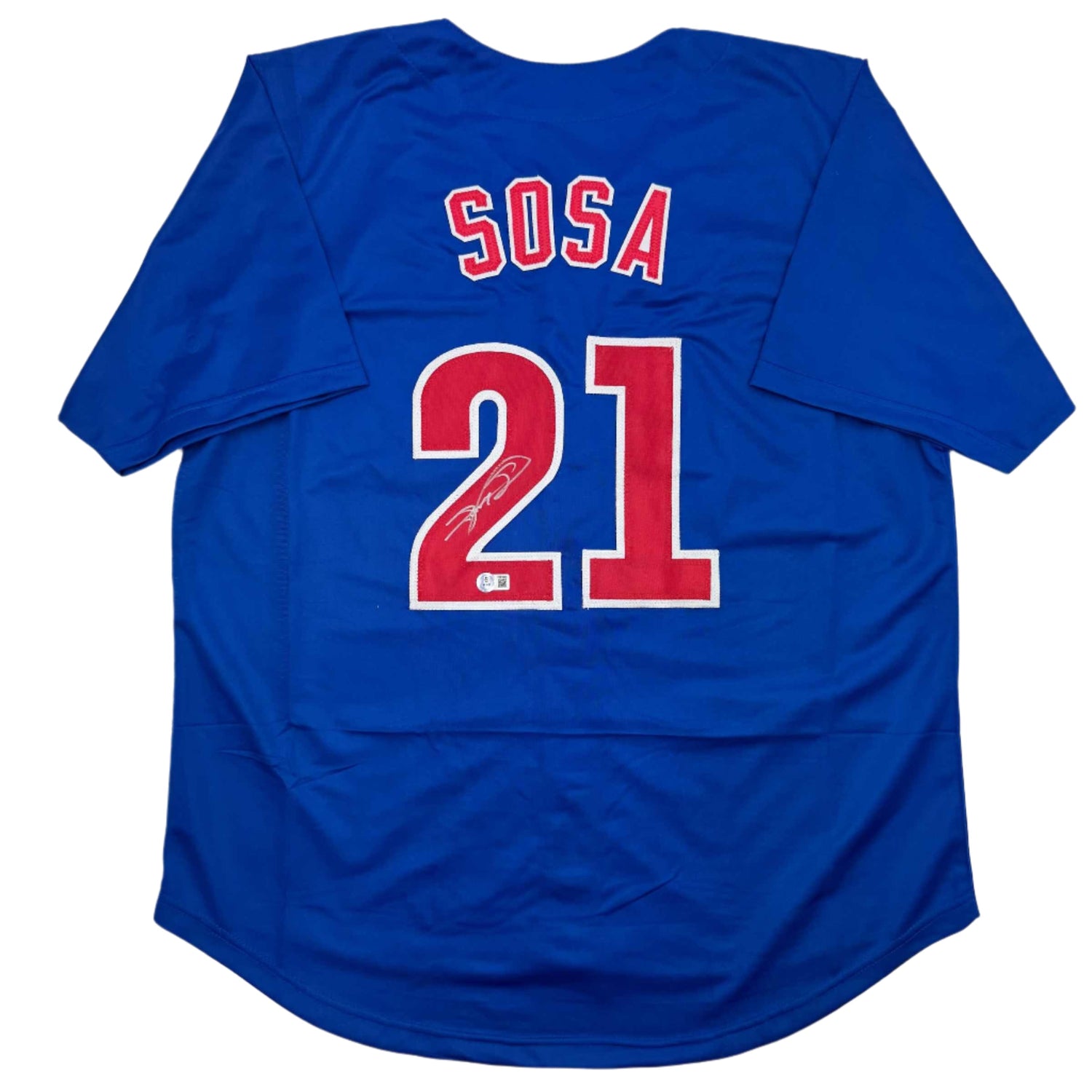 Camiseta de béisbol azul de Chicago autografiada/firmada por Sammy Sosa JSA COA