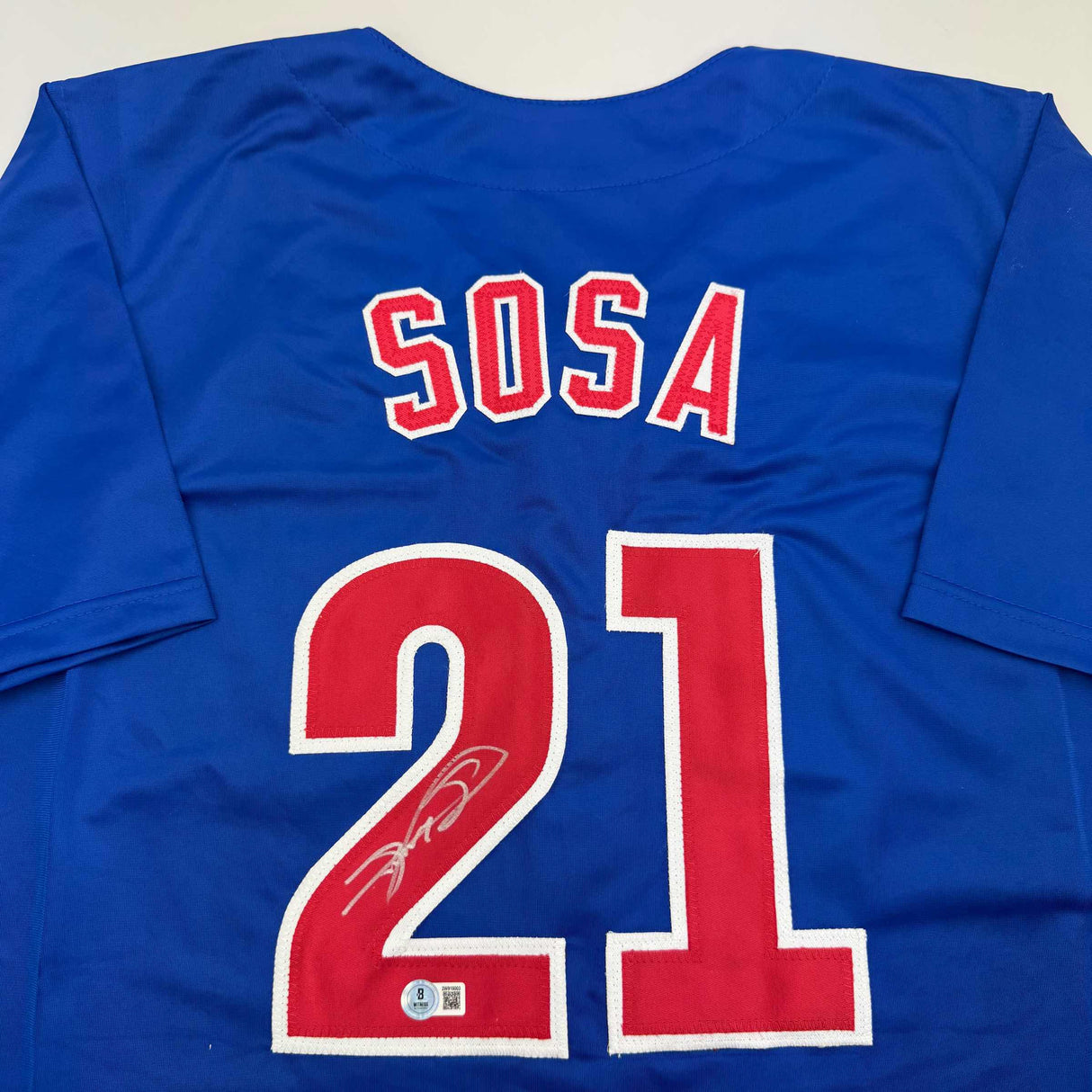 Camiseta de béisbol azul de Chicago autografiada/firmada por Sammy Sosa JSA COA