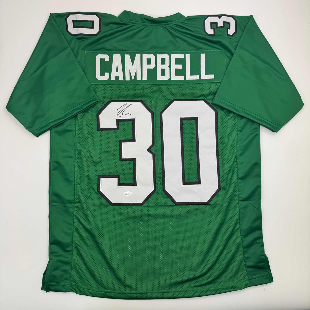 Camiseta de fútbol americano autografiada/firmada por Jihaad Campbell Philadelphia Kelly Green JSA COA