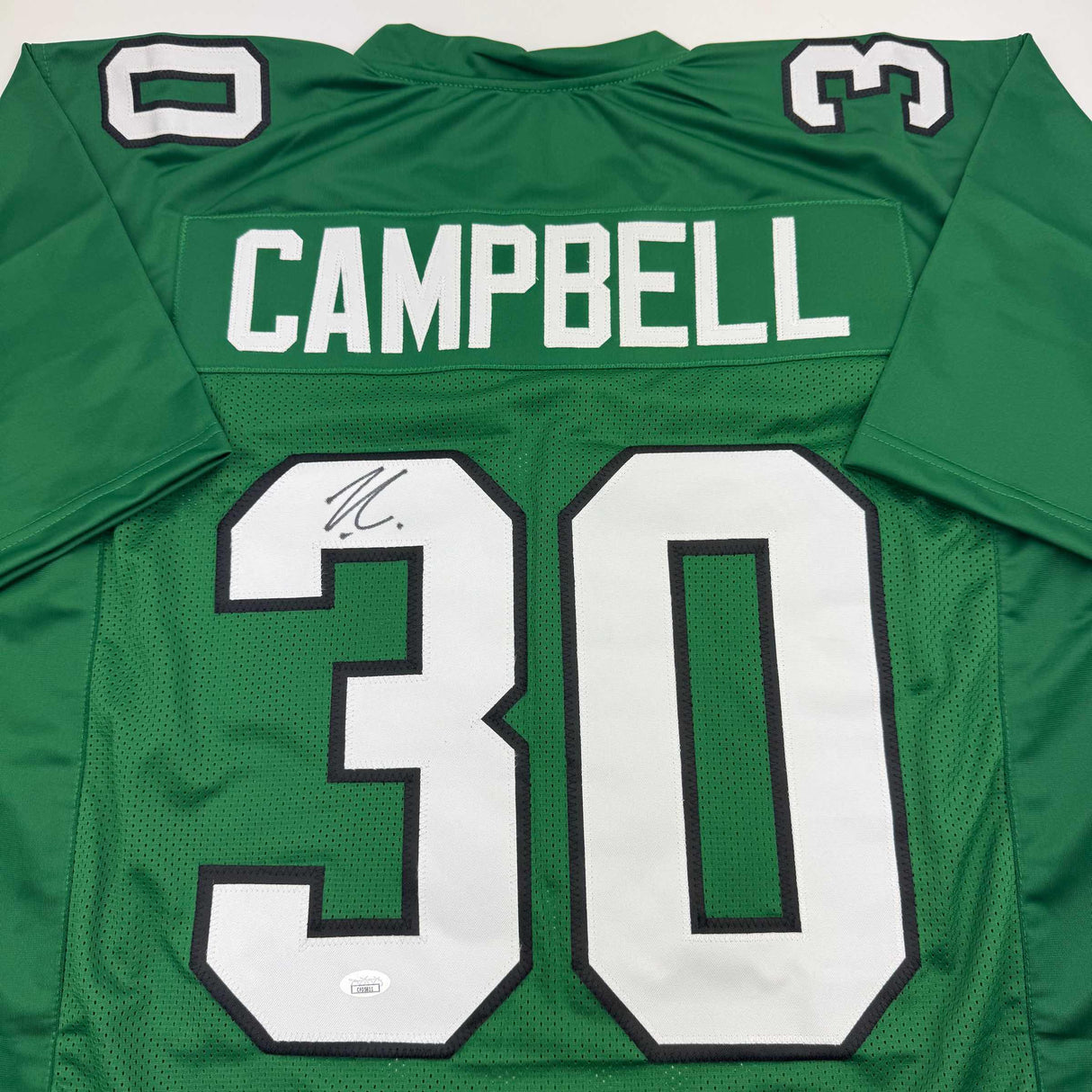 Camiseta de fútbol americano autografiada/firmada por Jihaad Campbell Philadelphia Kelly Green JSA COA