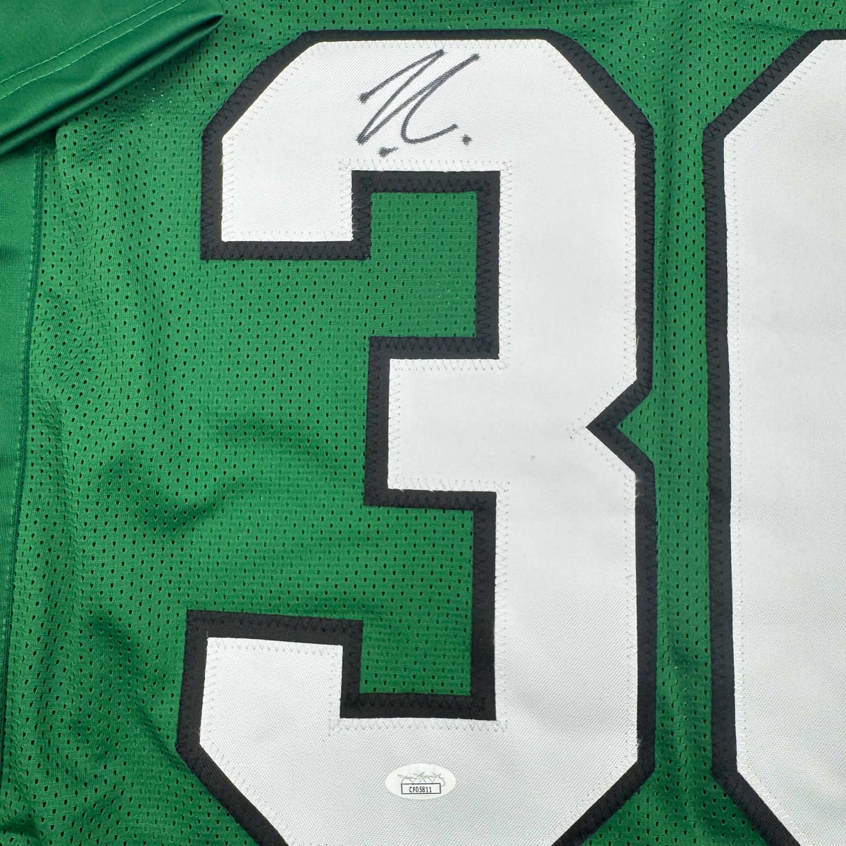 Camiseta de fútbol americano autografiada/firmada por Jihaad Campbell Philadelphia Kelly Green JSA COA