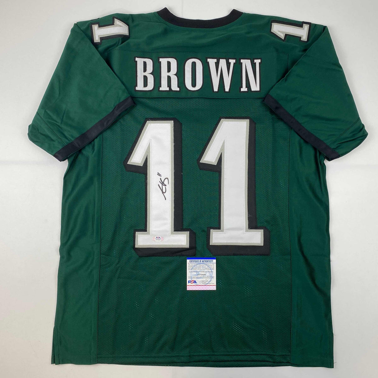 Autographed/Signed AJ A.J. Brown Philadelphia Green Football Jersey PSA/DNA COA