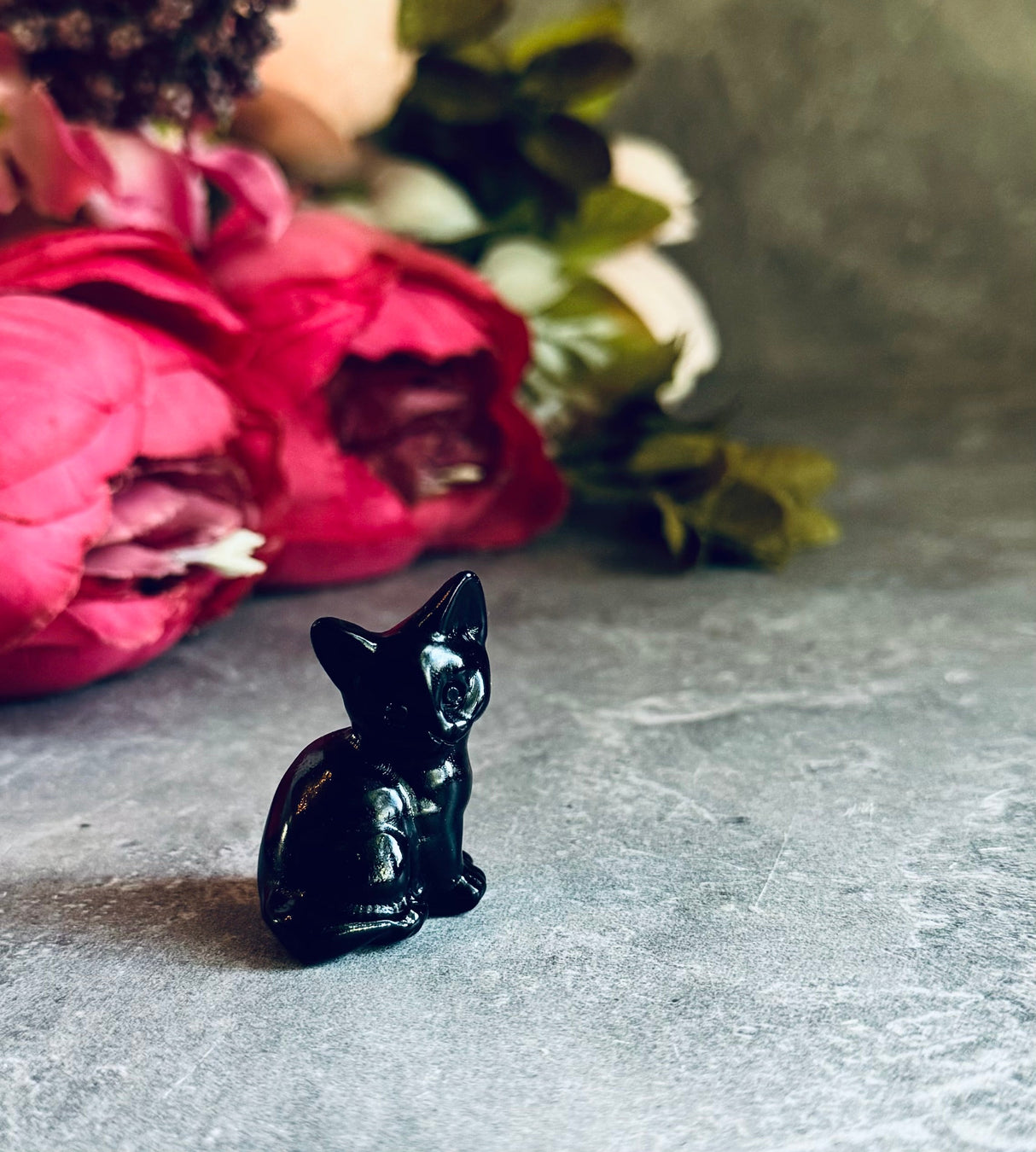 Tiny Black Obsidian Cats, Mini Black Cat, Black Crystal Cat, Witchy Halloween Decor
