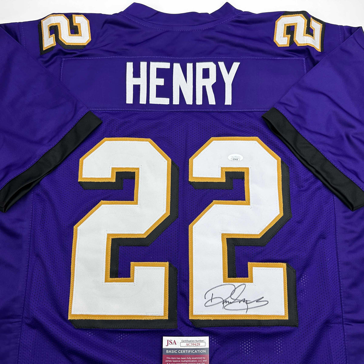 Autographed/Signed Derrick Henry Baltimore Purple Football Jersey JSA COA