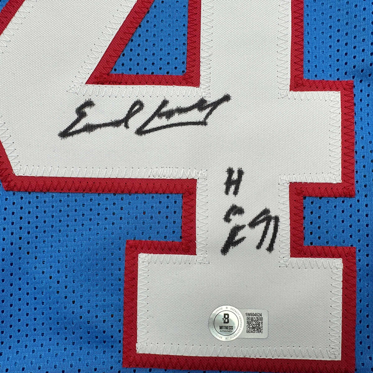 Camiseta de fútbol azul Houston del Salón de la Fama 91 de Earl Campbell autografiada y firmada por Beckett BAS COA