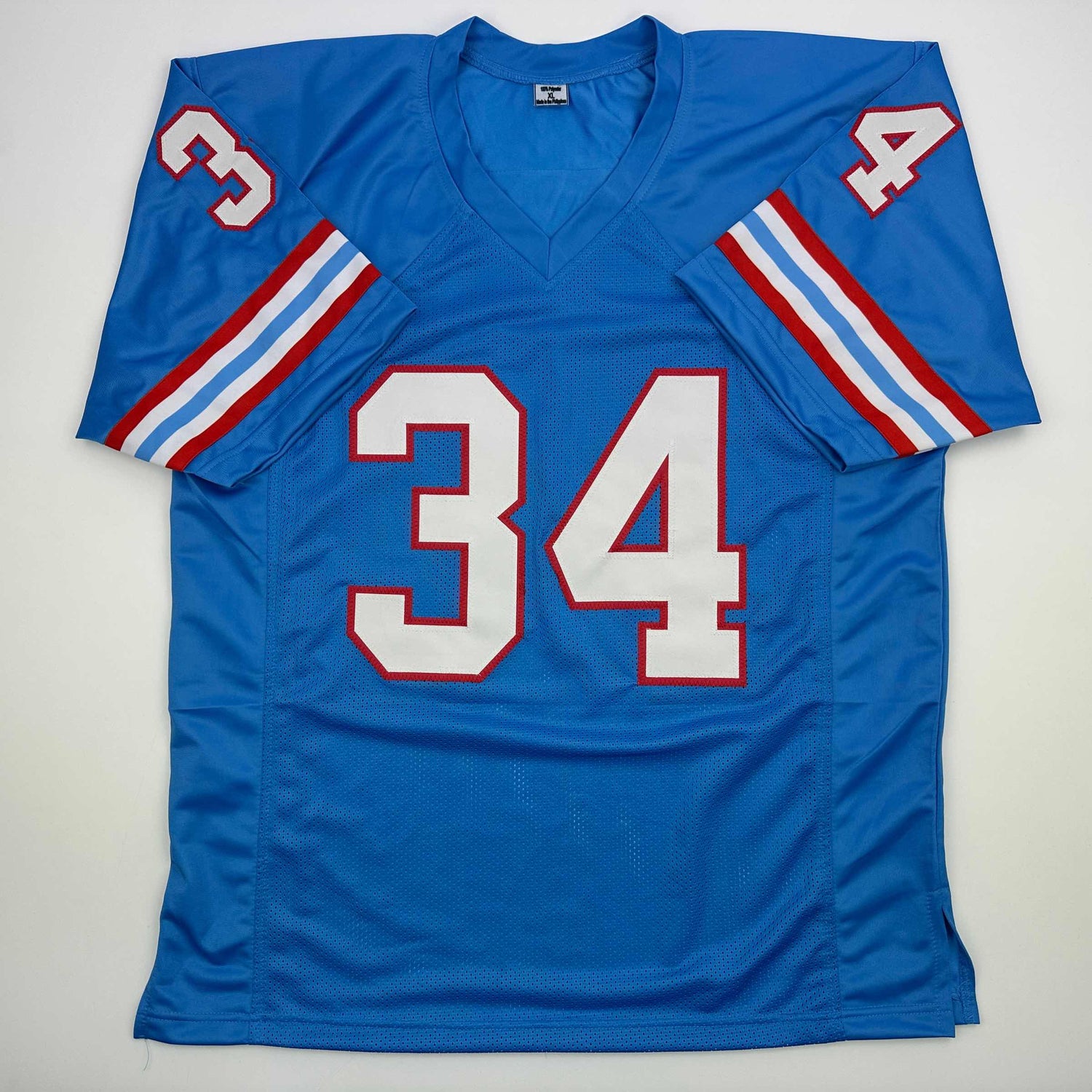 Camiseta de fútbol azul Houston del Salón de la Fama 91 de Earl Campbell autografiada y firmada por Beckett BAS COA