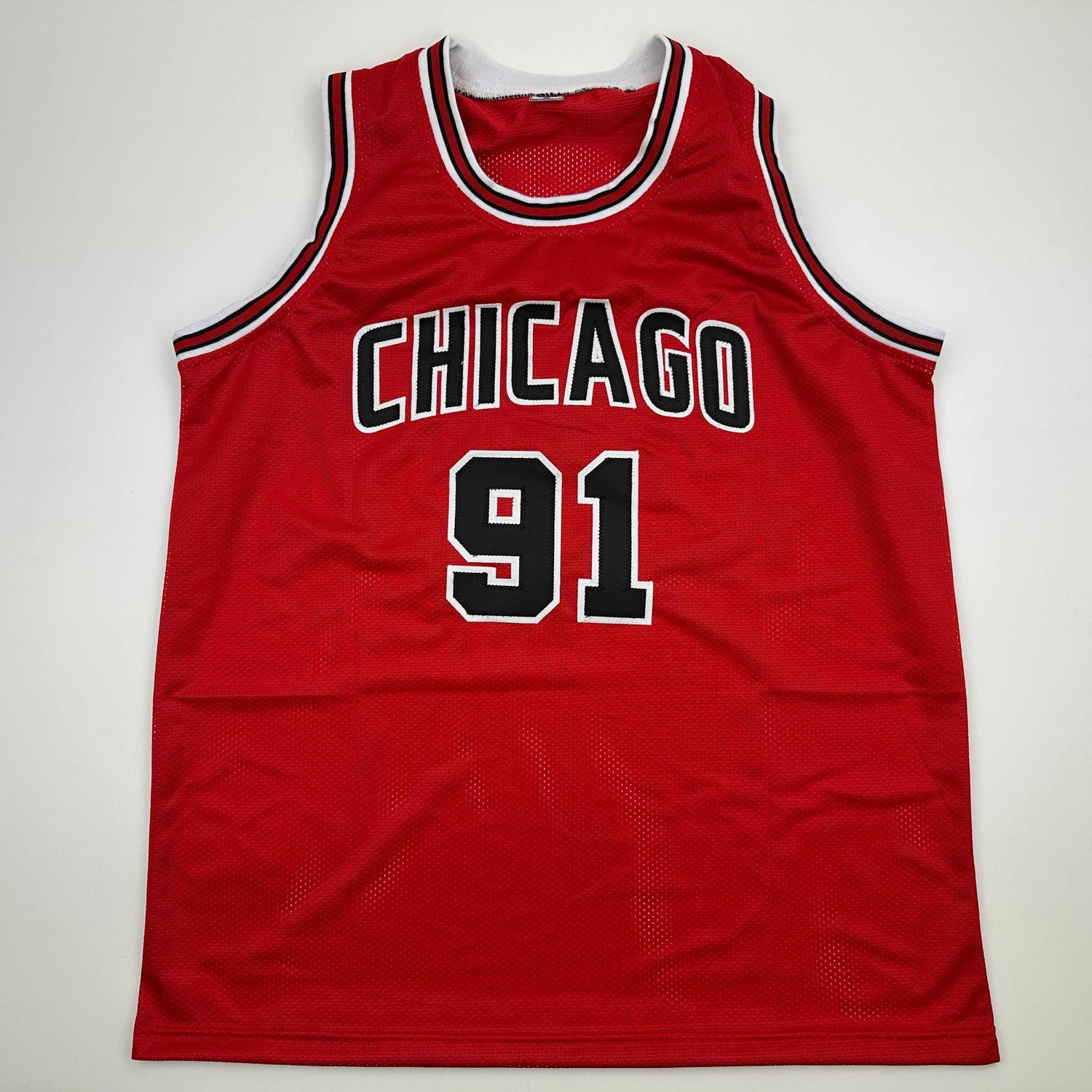 Camiseta de baloncesto roja de Chicago de Dennis Rodman autografiada/firmada Beckett BAS COA