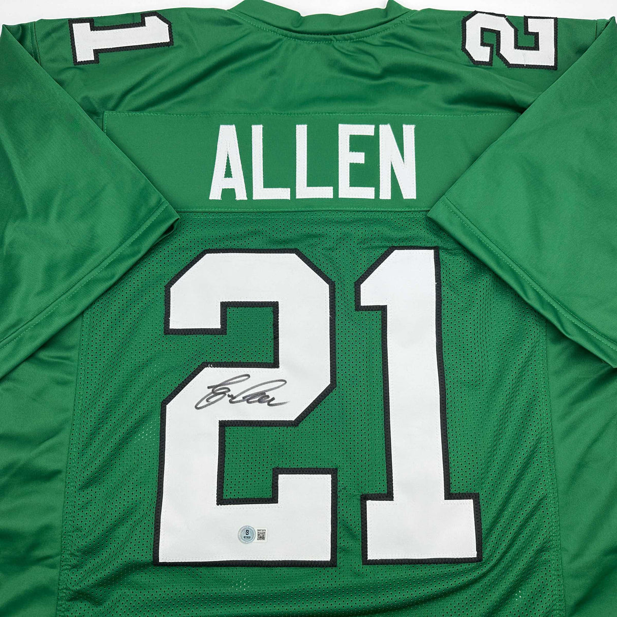 Autographed/Signed Eric Allen Philadelphia Kelly Green Football Jersey Beckett BAS COA
