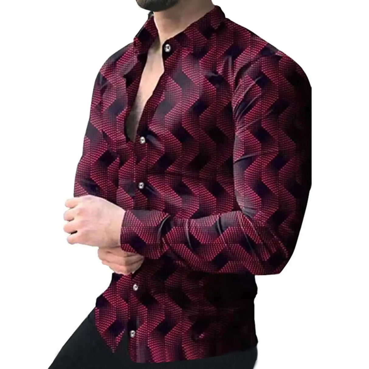 Mens Stylish Dress Shirts Pattern Printed Shirts Long Sleeve Button Down Shirts XL - Lootquake