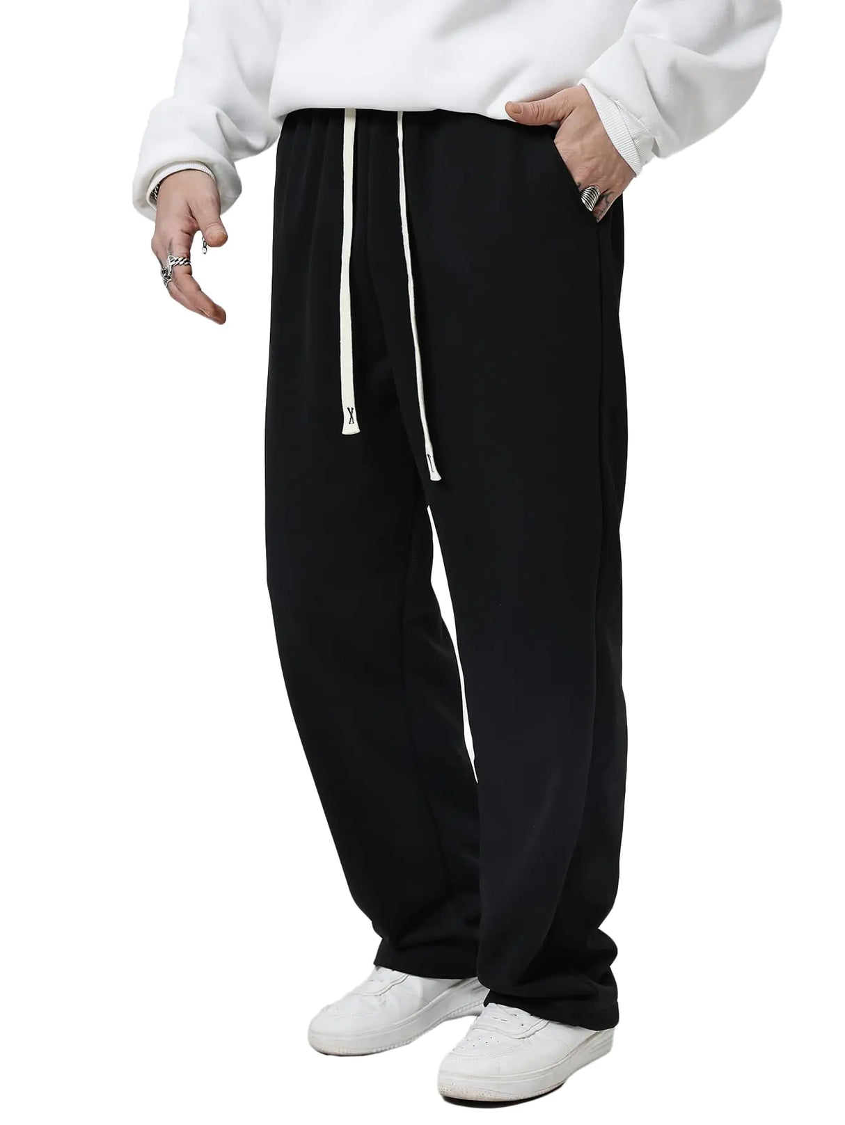 SOLY HUX Mens Sweatpants with Pockets Joggers Casual Straight Leg Sweat Pants Drawstring Waist Trousers Streetwear Solid Black XXL - Lootquake