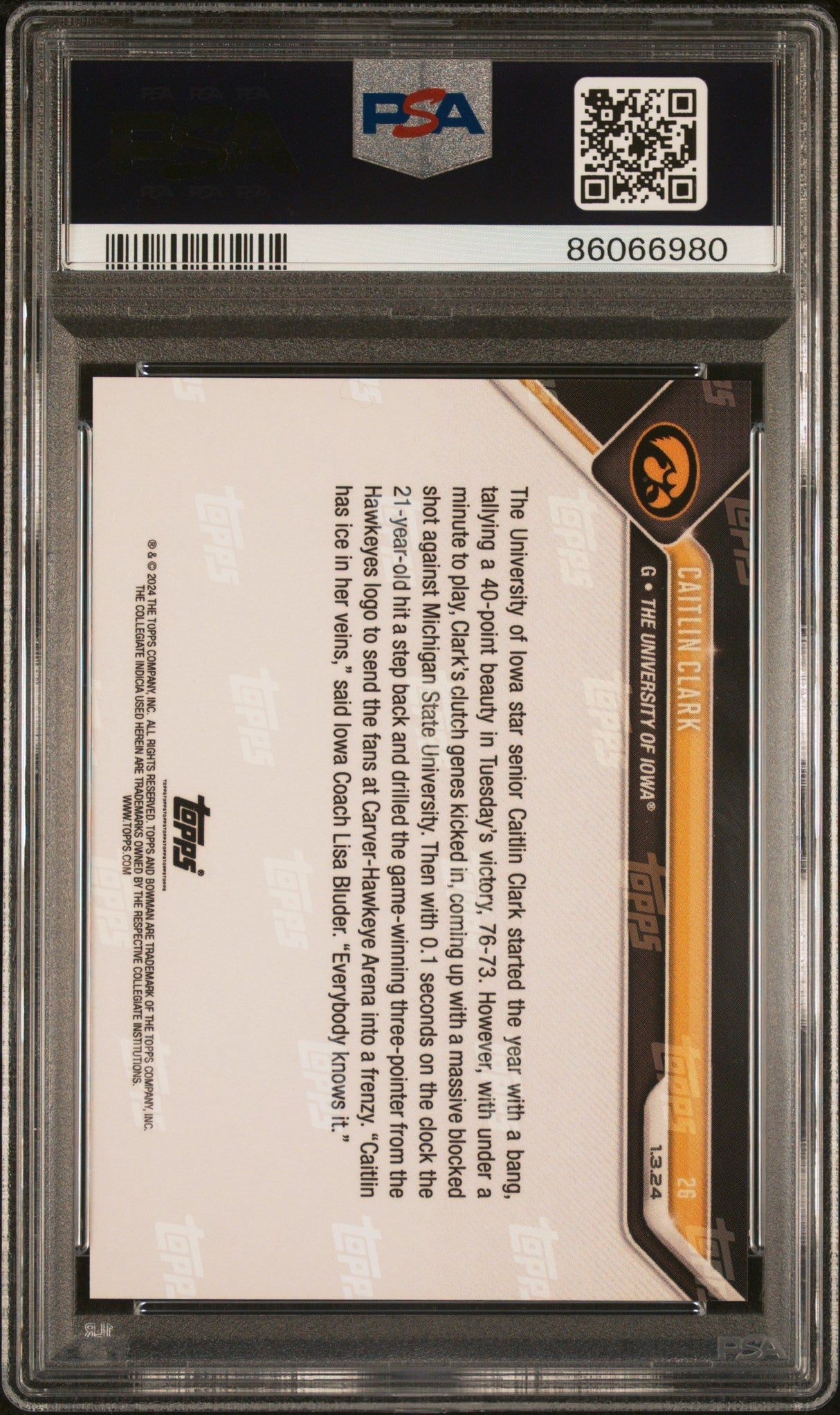 Graded 2023 Topps Bowman U Now Caitlin Clark #26 Rookie RC Basketball Card PSA 10 Gem Mint