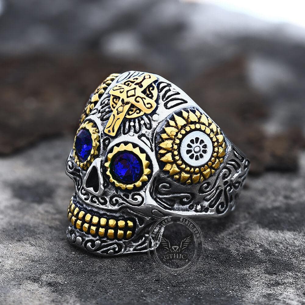 Anillo de calavera de azúcar de acero inoxidable Kapala