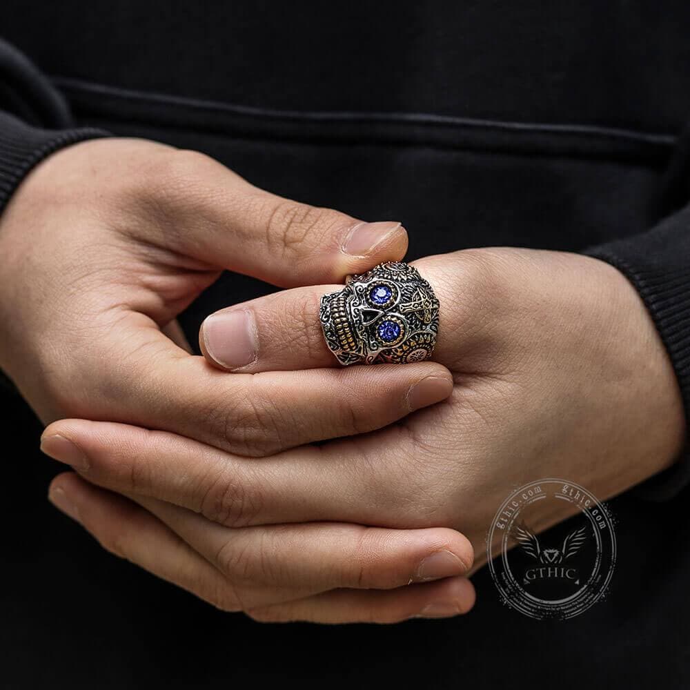 Anillo de calavera de azúcar de acero inoxidable Kapala