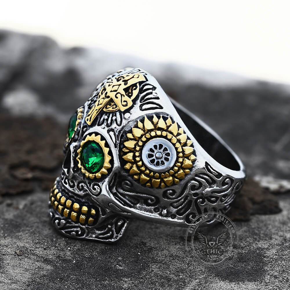 Anillo de calavera de azúcar de acero inoxidable Kapala