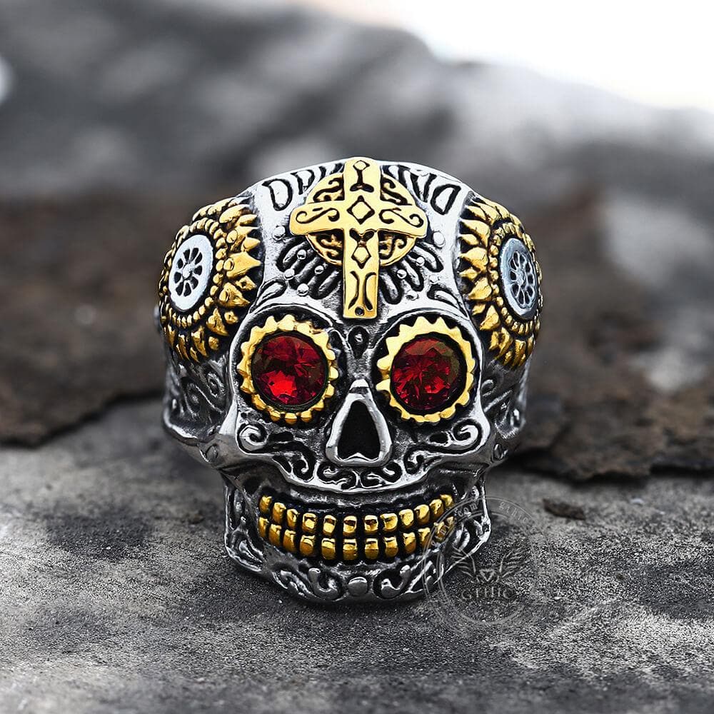 Anillo de calavera de azúcar de acero inoxidable Kapala