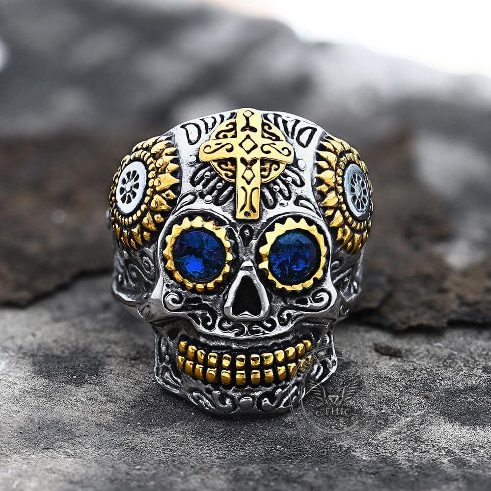 Anillo de calavera de azúcar de acero inoxidable Kapala
