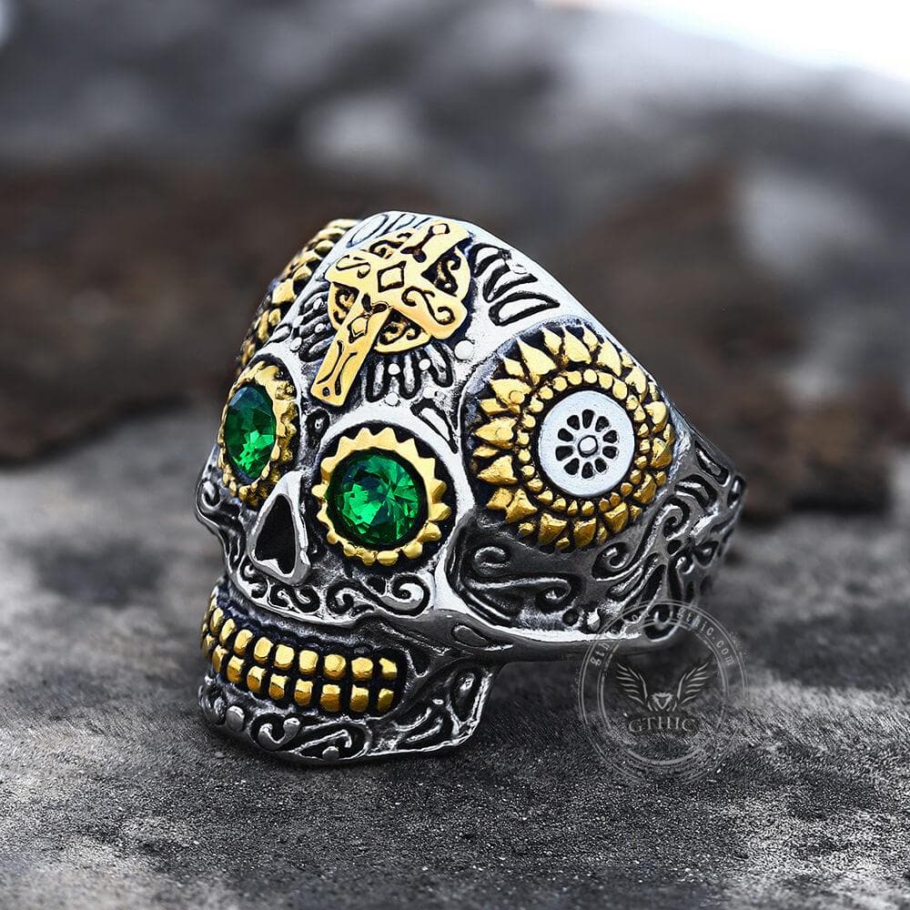 Anillo de calavera de azúcar de acero inoxidable Kapala