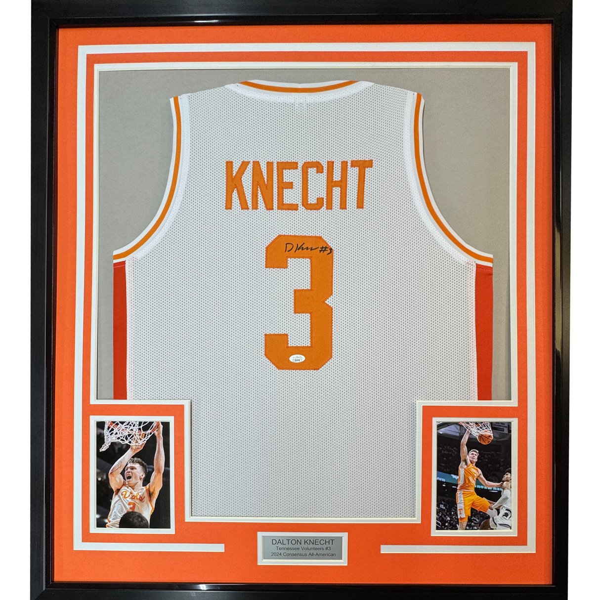 Framed Autographed/Signed Dalton Knecht 35x39 Tennessee White College Basketball Jersey PSA COA